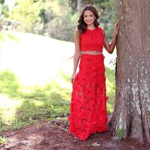 Coco Lilys Red Floral Maxi 2 piece Set